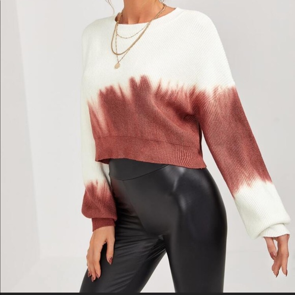 Watercolor Tie Dye Ribbed Knit Cropped Sweater - Picture 1 of 6